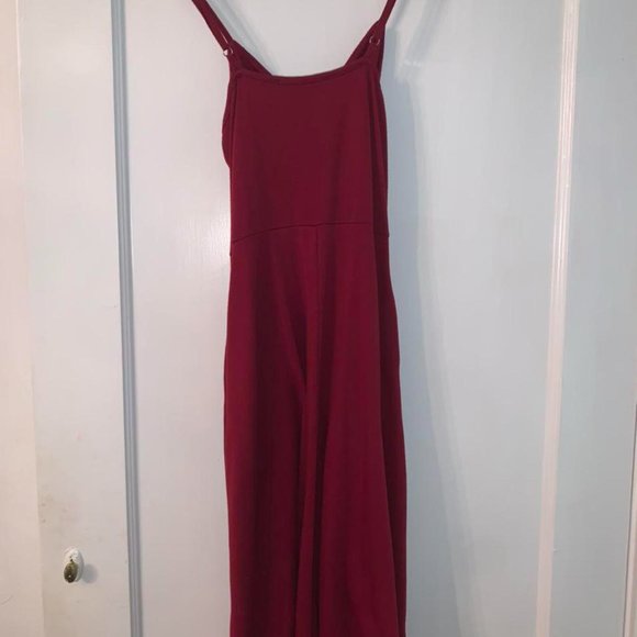 Burgundy/red stretchy dress w pull strings, zipper, spaghetti straps - Picture 2 of 4